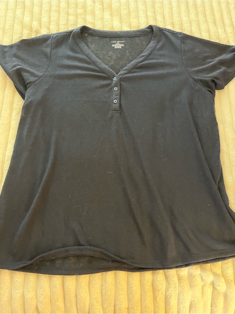 Lane Bryant Black Short Sleeve V-Neck Henley
